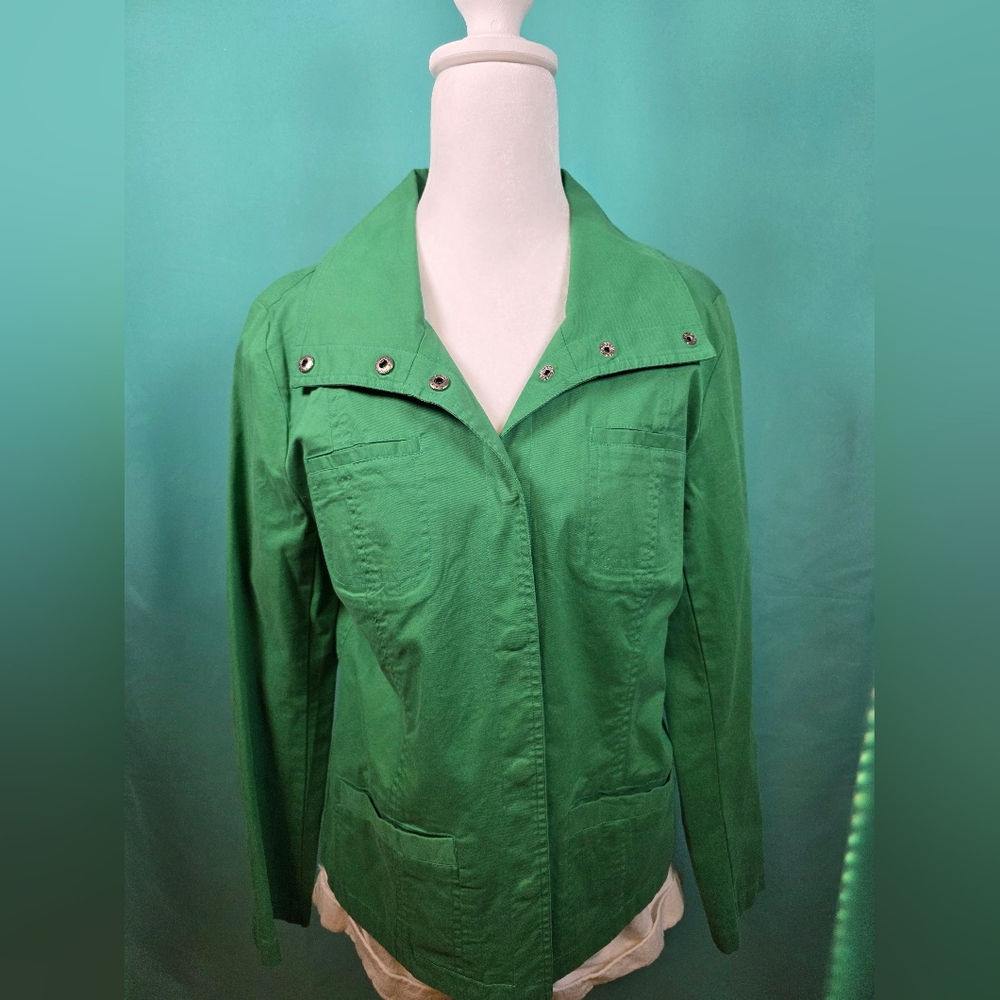 Elliott Lauren Green Cotton Jacket Blazer Size 12 Made in USA
